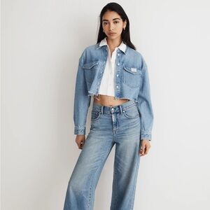 NWT Madewell x Molly Dickson Denim Oversized Crop Button Down Shirt Medium